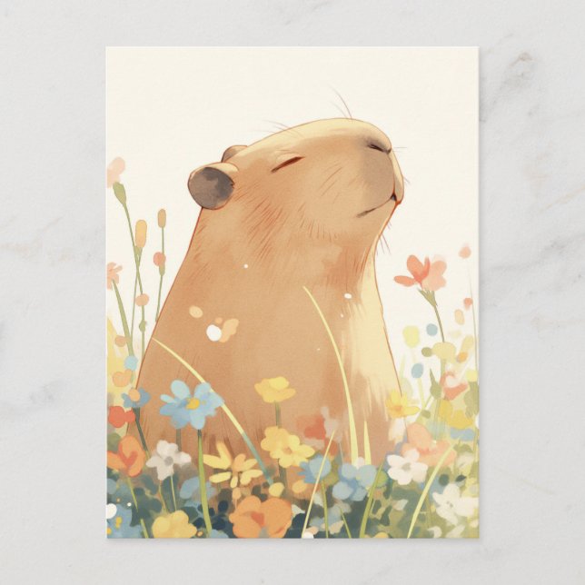 Postal Capybara in Colorful Summer Wildflower Meadow (Anverso)