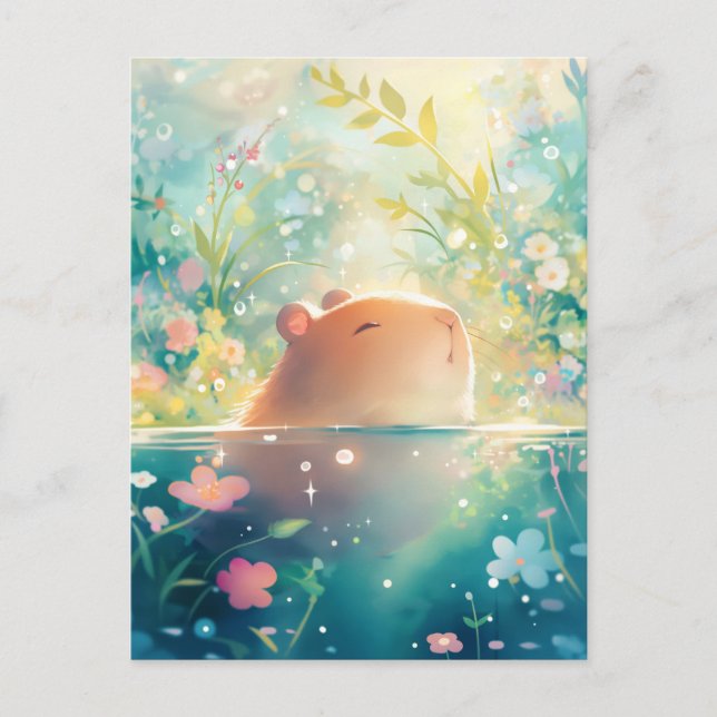 Postal Capybara Swimming in Magical Wildflower Pond (Anverso)