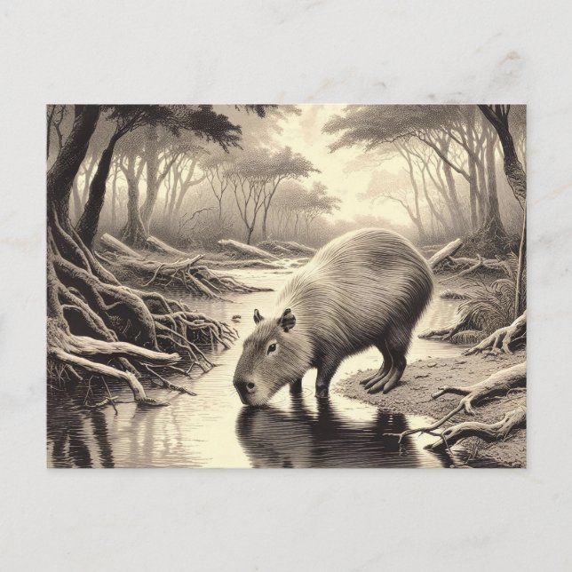 Postal Capybara Vintage Etching (Anverso)