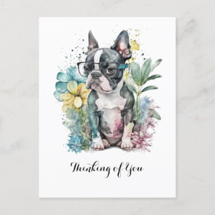 Postal Cara "Boston" Relajada Gafas de Cachorro Boston Fl
