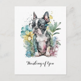 Postal Cara "Boston" Relajada Gafas de Cachorro Boston Fl