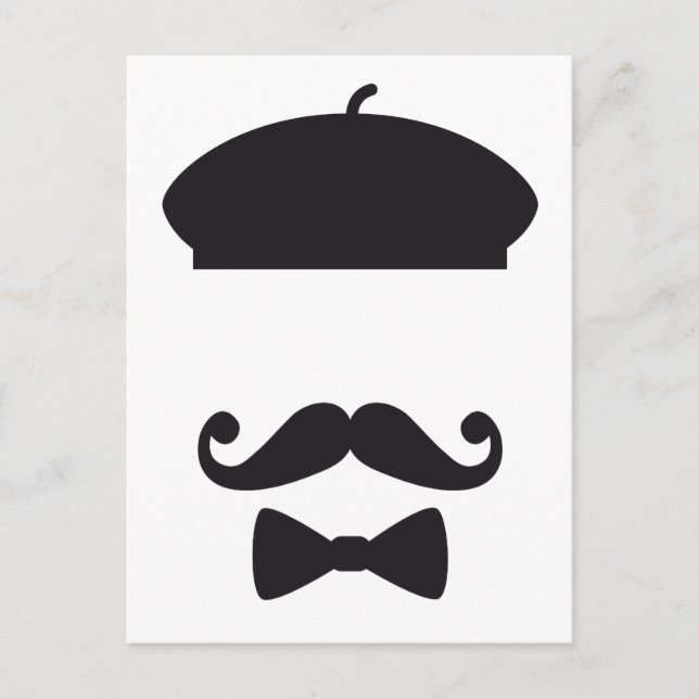 Postal Cara con gorra francés, bigote y corbata (Anverso)