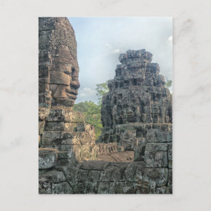 Postal Cara de Buda de Piedra en el templo de Bayon, Angk