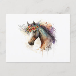 Postal Cara de caballo con flores