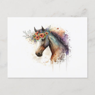 Postal Cara de caballo con flores