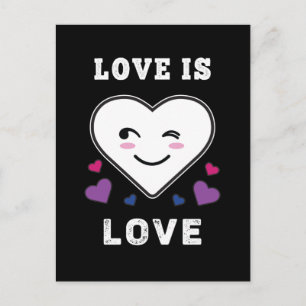 Postal Cara de Corazón El Amor Es Amor Orgullo Bisexual L
