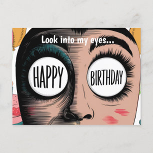 Postal Cara de dibujo animado ojos grandes feliz cumpleañ