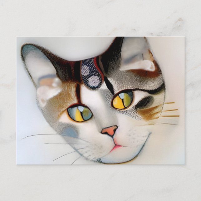 Postal Cara de gato al estilo de Klimt arte generado por  (Anverso)