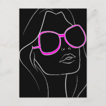 Cara de mujer en gafas de sol rosadas Retro negro