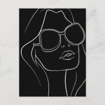Cara de mujer en lentes de sol Línea de arte retro