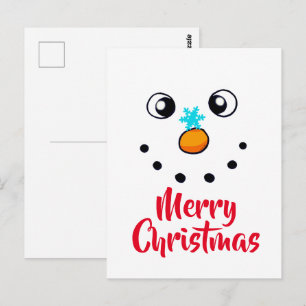 Postal Cara de muñeco de nieve festivo Feliz Navidad