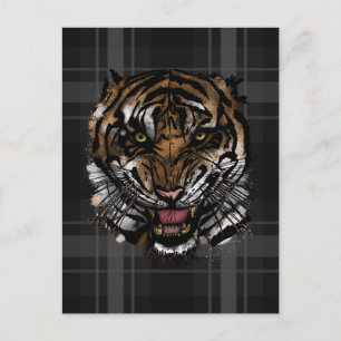 Postal Cara de Tigre Feroz Grunge Cuadros Estilo Callejer