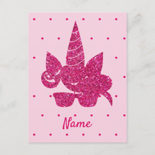 Postal Cara de Unicornio Brillo Rosa Niñas