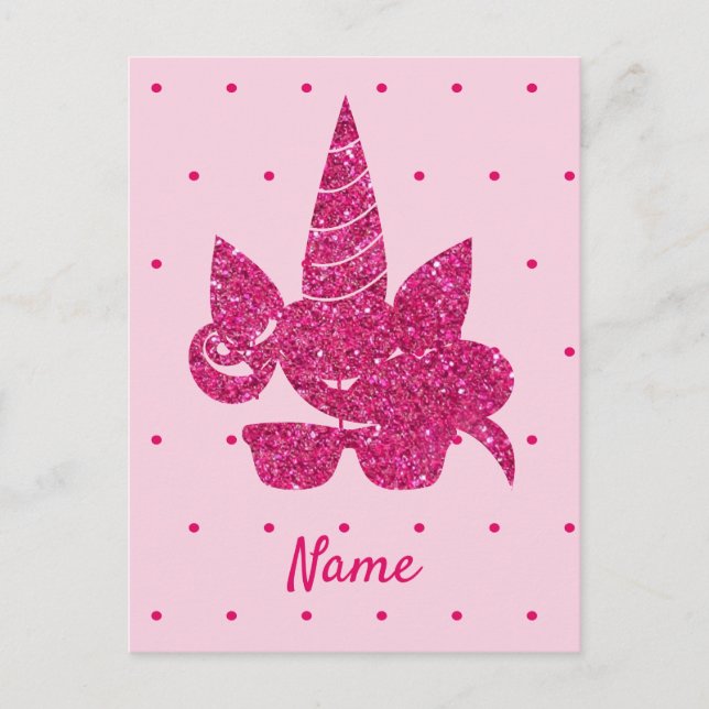 Postal Cara de Unicornio Brillo Rosa Niñas (Anverso)