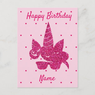 Postal Cara de Unicornio Brillo Rosa Niñas