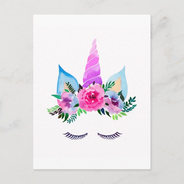 Postal Cara de unicornio mágica (Anverso)