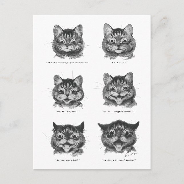 Postal Cara divertida del gato, Louis Wain (Anverso)