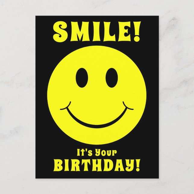 Postal Cara Feliz Amarilla Sonriente es tu Cumpleaños Neg (Anverso)
