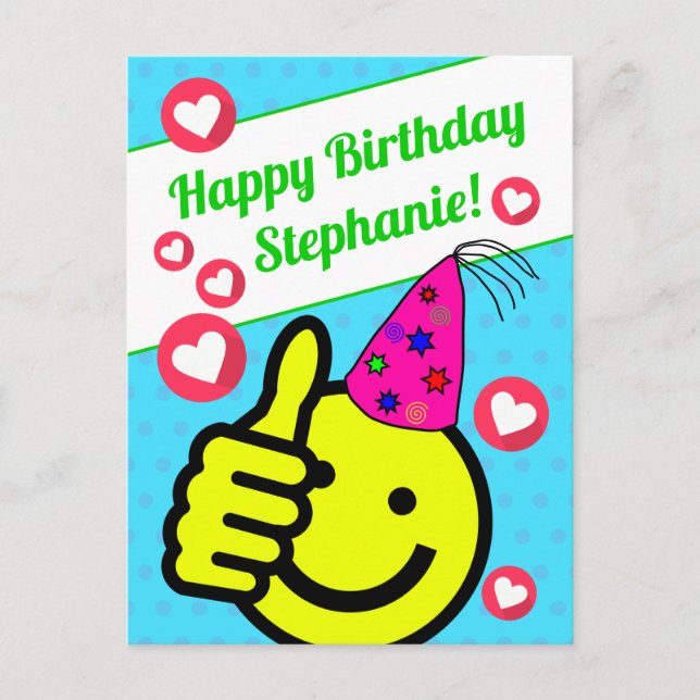 Postal Cara Sonriente Turquesa Divertida Tu Nombre Feliz  (Anverso)