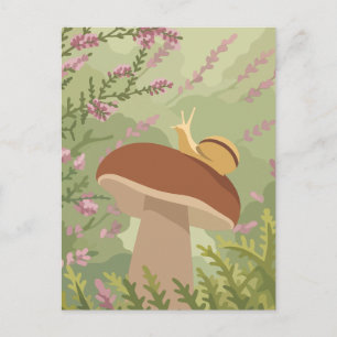 Postal Caracol Caprichoso en un Bosque de Hongos Silvestr