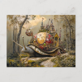 Postal Caracol con castillo en su cascarón en escena de f