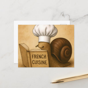 Postal Caracol con un libro de cocina francés