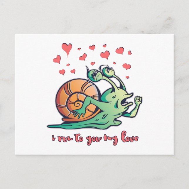 Postal Caracol Divertido de San Valentín Corriendo (Anverso)