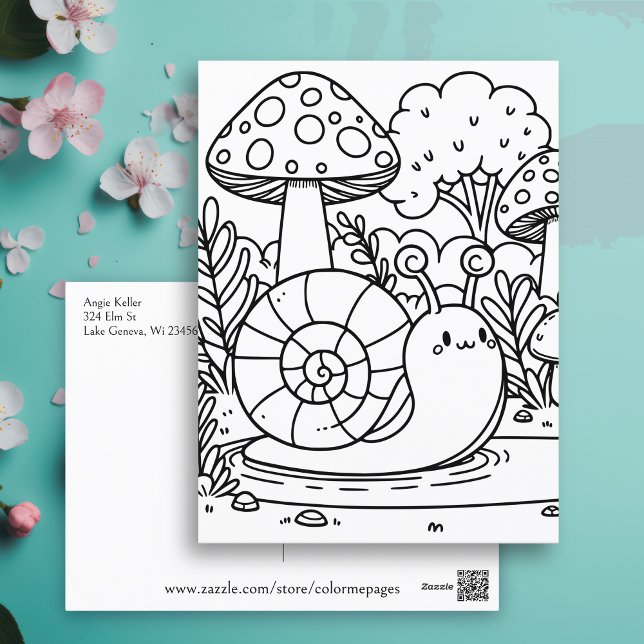 Postal Caracol y champiñones | Color Me (Subido por el creador)