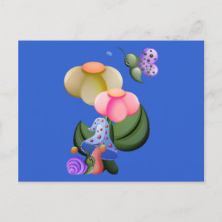 Postal Caracol y mariposa pequenitos de la visión