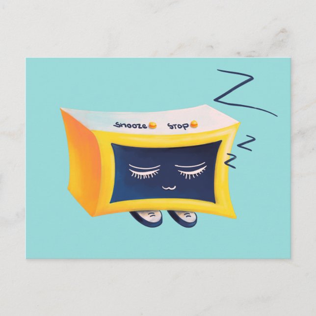Postal Carácter de reloj de alarma de Kawaii Cute Sleepin (Anverso)