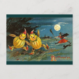 Postal Caracteres de calabaza de Halloween y bruja