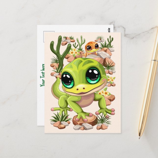 Postal Caracteres de dibujos animados de Baby Geckos Cute (Anverso/Reverso In Situ)