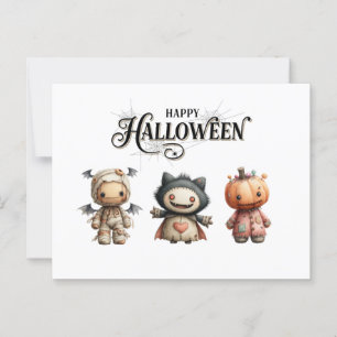 Postal Caracteres de momia, monstruo y calabaza