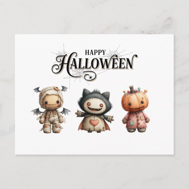 Postal Caracteres de momia, monstruo y calabaza (Anverso)