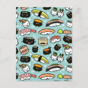 Postal Caracteres de sushi cúrcute   Kawaii Sushi Pattern
