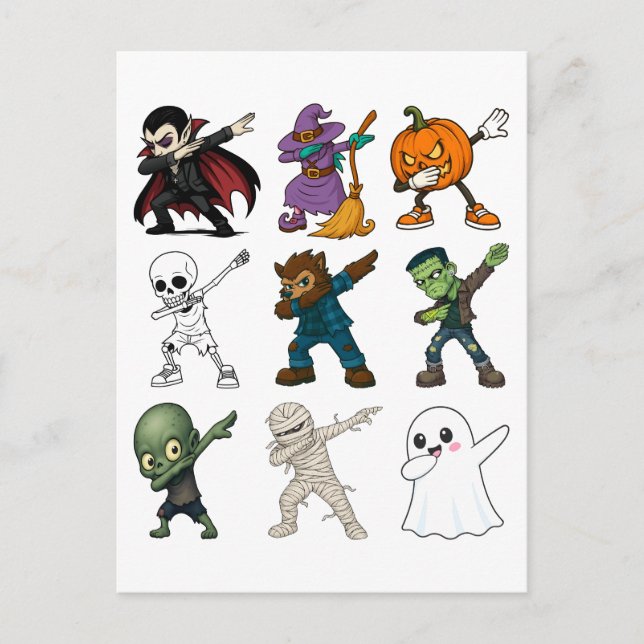 Postal Caracteres divertidos de Halloween Dabbing (Anverso)