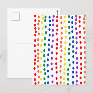 Postal Caramelo de lunares de arcoíris sobre blanco