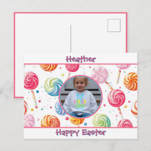 Postal Caramelo de Piruleta Feliz Pascua Personalizado co
