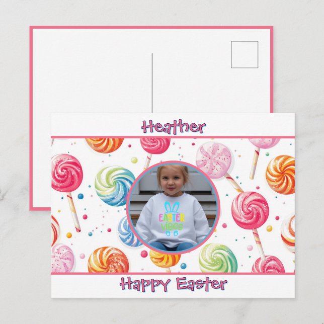 Postal Caramelo de Piruleta Feliz Pascua Personalizado co (Anverso / Reverso)