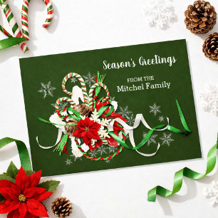 Postal Caramelos de Navidad y Flor de Pascua de temporada
