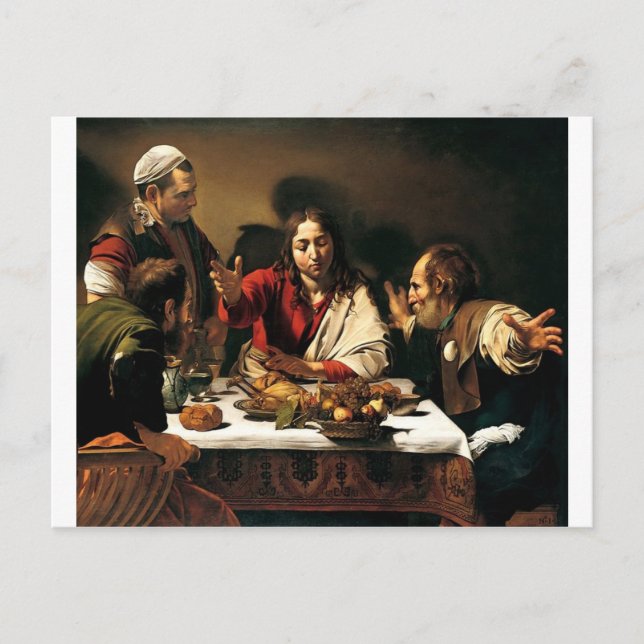 Postal Caravaggio - Cena en Emmaus - Pintura clásica (Anverso)