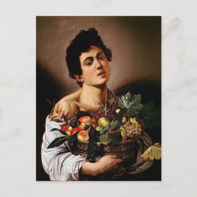 Postal Caravaggio - Niño con una cesta de arte de frutas (Anverso)