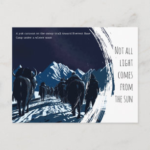 Postal Caravana de yak bajo la luz de la luna, viaje a Ev