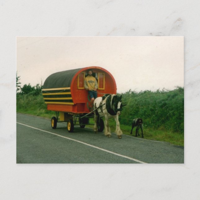 Postal Caravana dibujada por caballos, Co. Kerry, Irlanda (Anverso)