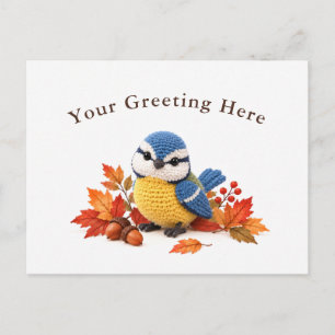Postal Carbonero azul de ganchillo de otoño personalizado
