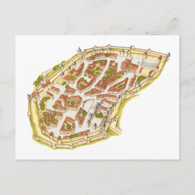 Postal Carcasona Francia. Vista aérea (Anverso)