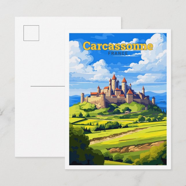 Postal Carcassonne Francia Viaje Ilustracion Viejo Viejo (Anverso / Reverso)