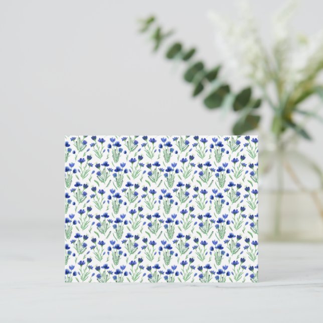 Postal Card (10,8 x 14,2 cm) - Blue Floral Pattern (Anverso de pie)