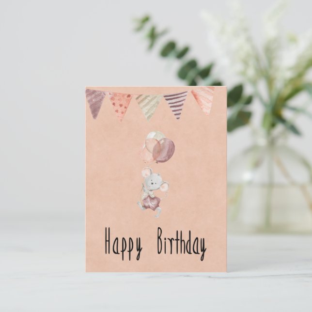 Postal Card (10,8 x 14,2 cm) - Little Mouse With Balloons (Anverso de pie)