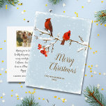 Postal Cardenal Bird Merry Christmas Family Photo Postale<br><div class="desc">Celebra la temporada con esta postal de Navidades que presenta un ilustracion cardinal nevado contra un fondo azul cielo en el frente y una nota personal personalizado y tu foto en el trasero. Borre fácilmente estas opciones. Esta postal seguramente traerá felicidad a amigos y familiares.</div>